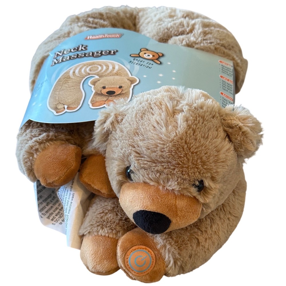 HealthTouch Brown Bear Plush Vibrating Neck Massager Travel Pillow NWT